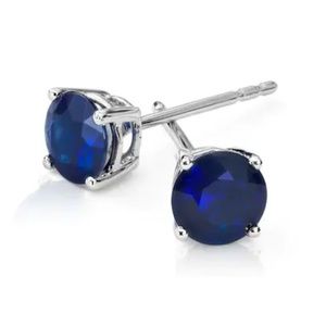 New! 14k White Gold Plated Sapphire Stud Earrings